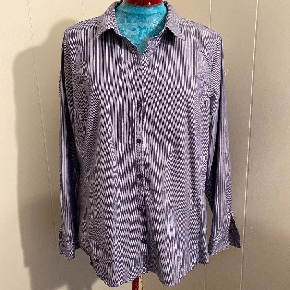 Worthington Pin Striped Long Sleeve Button Down Womens Top Size 18